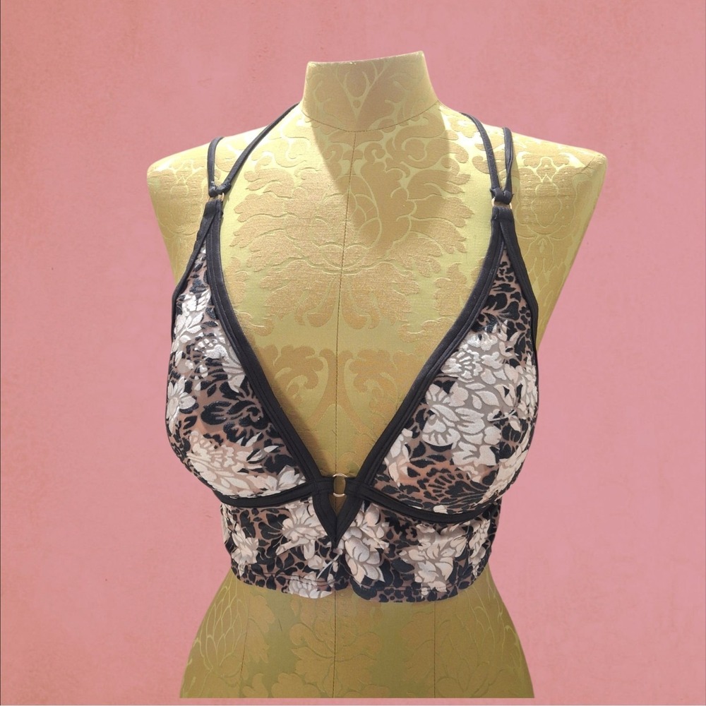Y2K Victoria's Secret Wireless Lightly Padded Bralette Top Black Silver Velvet